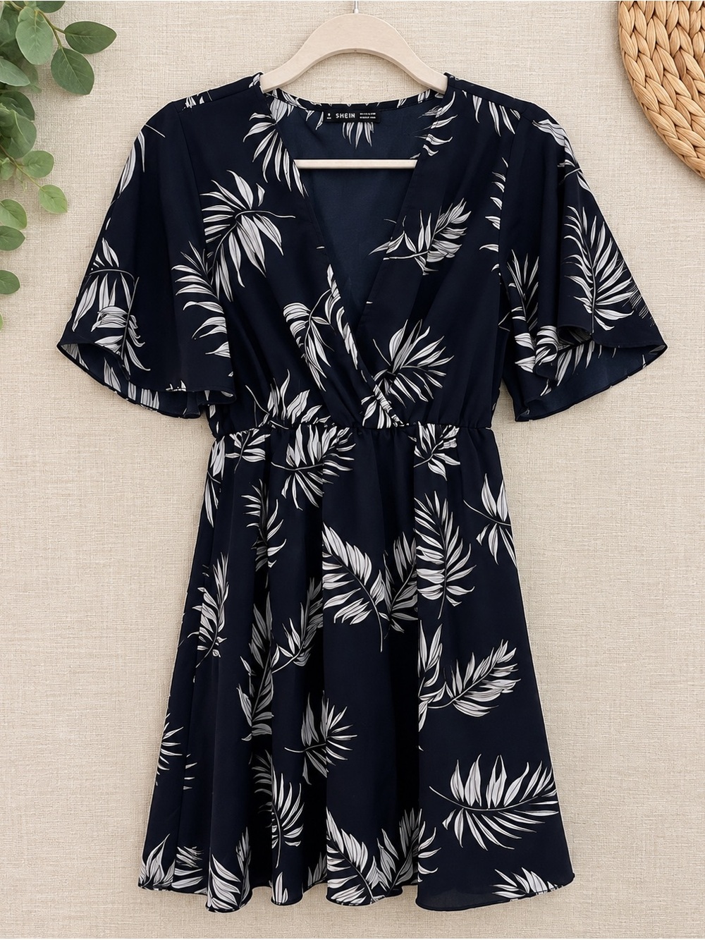 SHEIN dark blue and White Leaf Pattern Mini Dress 5